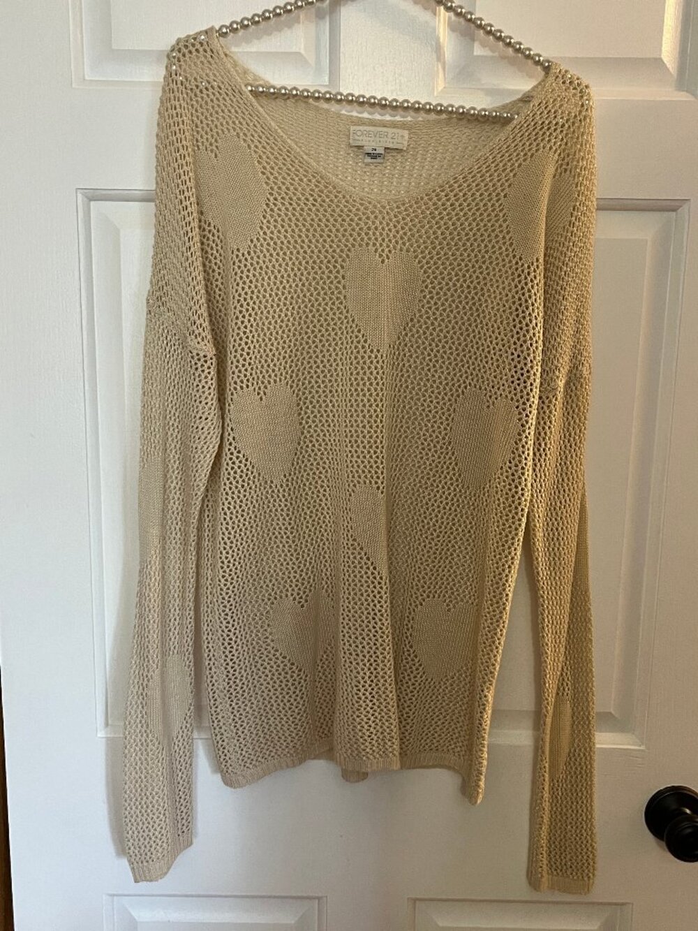 Forever 21 Ladies Plus Size Long Sleeve Open Knit Heart Sweater Size 2X